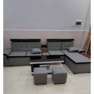 Bộ sofa góc l đặt phòng khách, sofa góc l da simili cao cấp - bh 2 năm chính hãng - ngọc mai furniture
