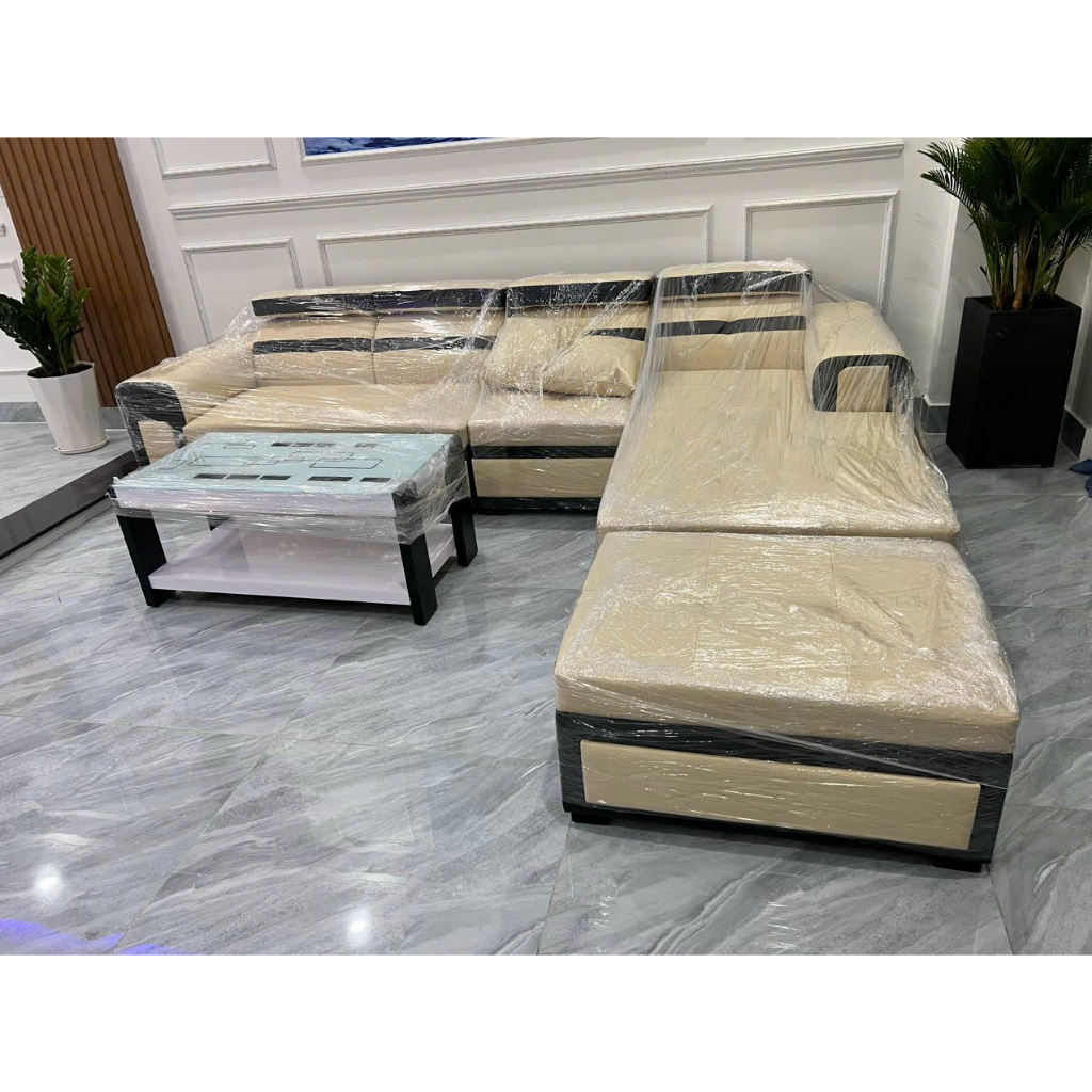 Bộ sofa góc L đặt phòng khách, sofa góc L da simili thời thượng (đã kèm bàn) - bh hai năm chính hãng | BigBuy360 - bigbuy360.vn