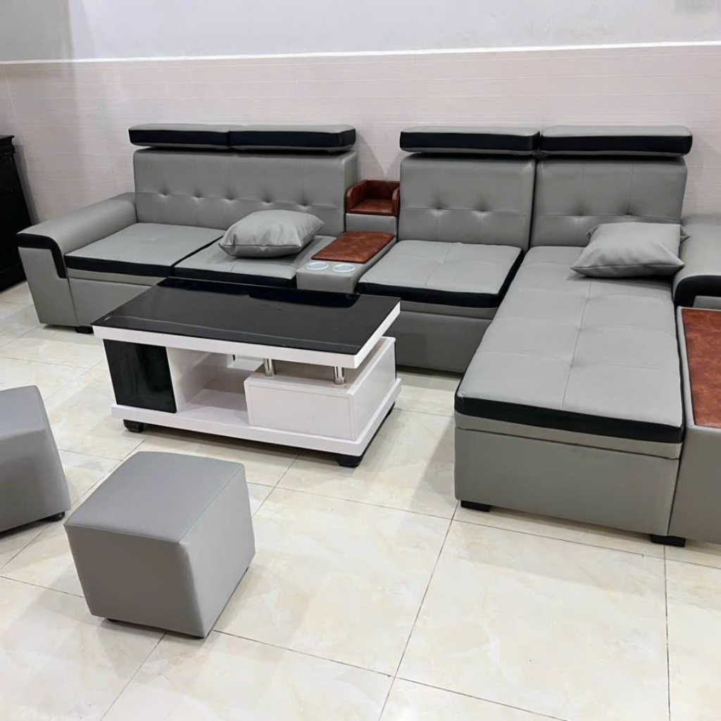 Bộ sofa góc L đặt phòng khách, sofa góc L da simili thời thượng (đã kèm bàn) - bh hai năm chính hãng | BigBuy360 - bigbuy360.vn