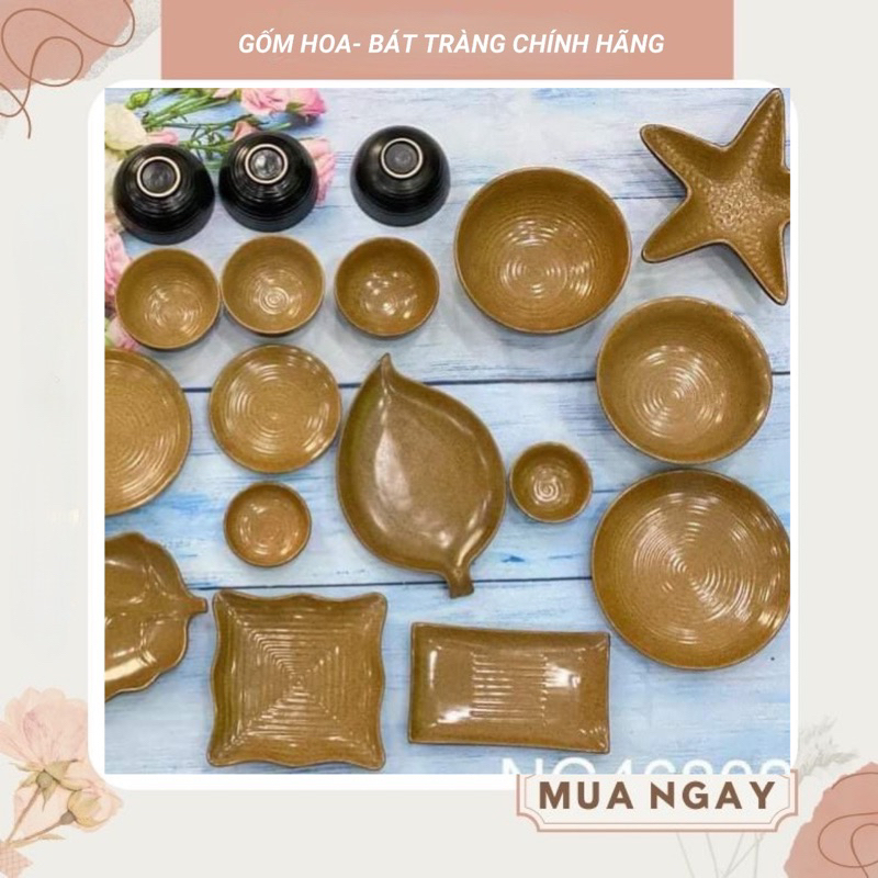 Set bát đĩa đen gốm hoả biến gốm sứ bát tràng