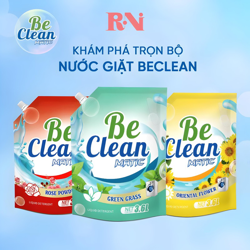 Nước Giặt Be Clean 3600ML Trọn Bộ Hương Phấn Hồng, Hương Phương Đông, Hương Cỏ Xanh