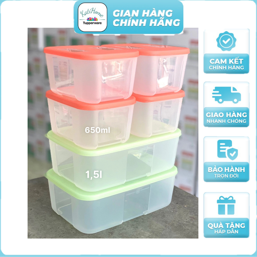 Bộ hộp nhựa đựng thực phẩm tủ lạnh Tupperware set 6 ngăn đông xếp chồng gọn gàng sạch sẽ kín khí bảo hành trọn đời