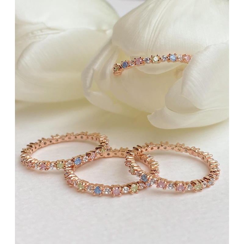 Nhẫn hạt tròn, thanh lịch, Hàn Quốc, đá màu