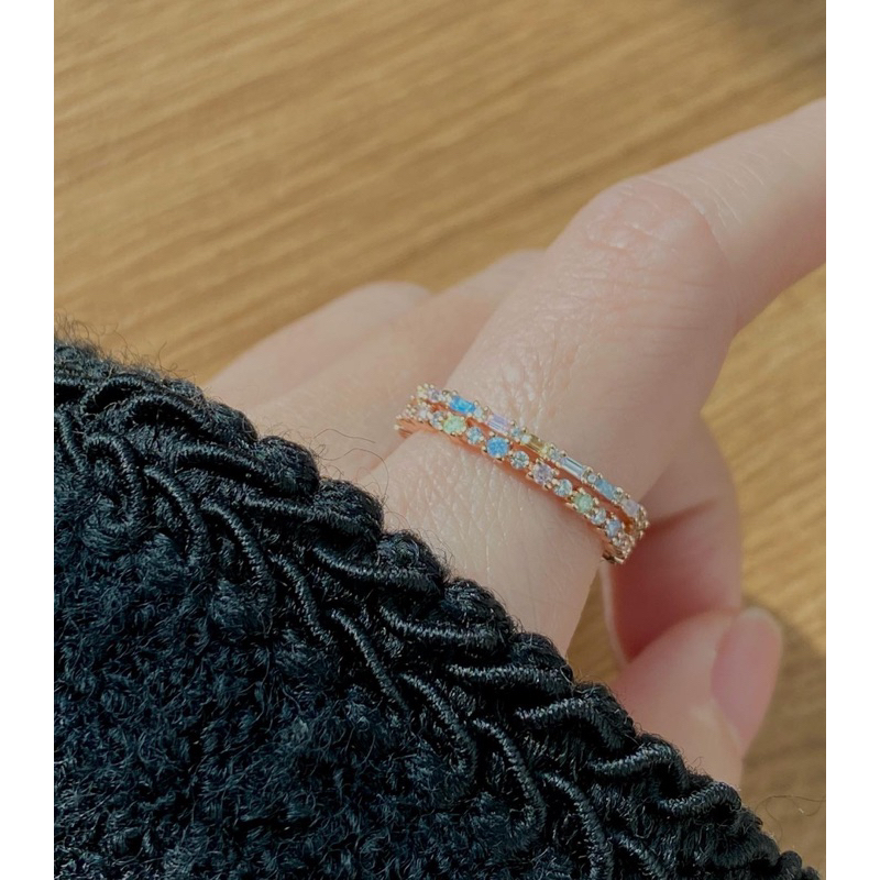 Nhẫn hạt tròn, thanh lịch, Hàn Quốc, đá màu