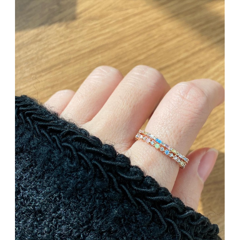 Nhẫn hạt tròn, thanh lịch, Hàn Quốc, đá màu