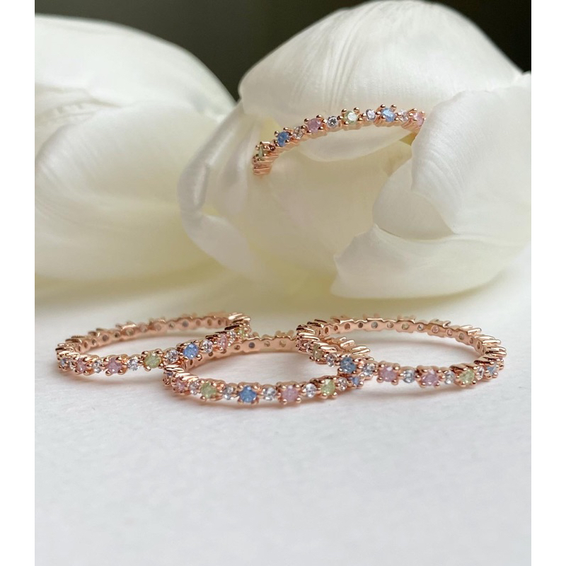 Nhẫn hạt tròn, thanh lịch, Hàn Quốc, đá màu