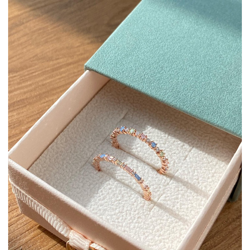 Nhẫn hạt tròn, thanh lịch, Hàn Quốc, đá màu