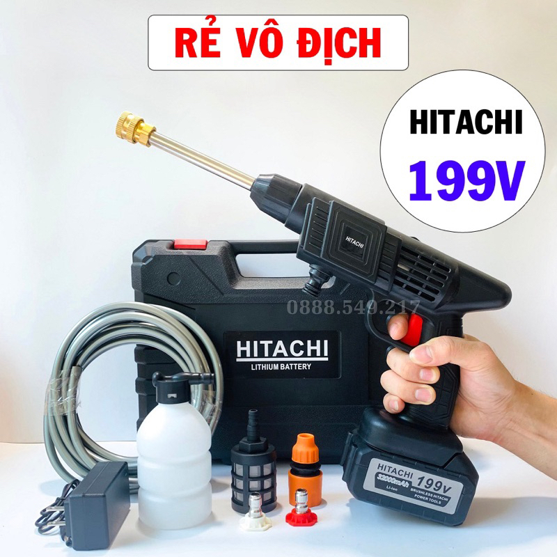 Máy rửa xe cầm tay dùng pin Hitachi, súng rửa xe hitachi