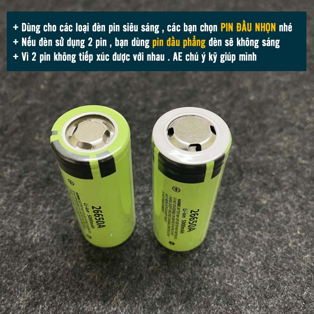 Pin 26650, 5000mAh Li-ion 3,7V pin máy khoan, sạc dự phòng.