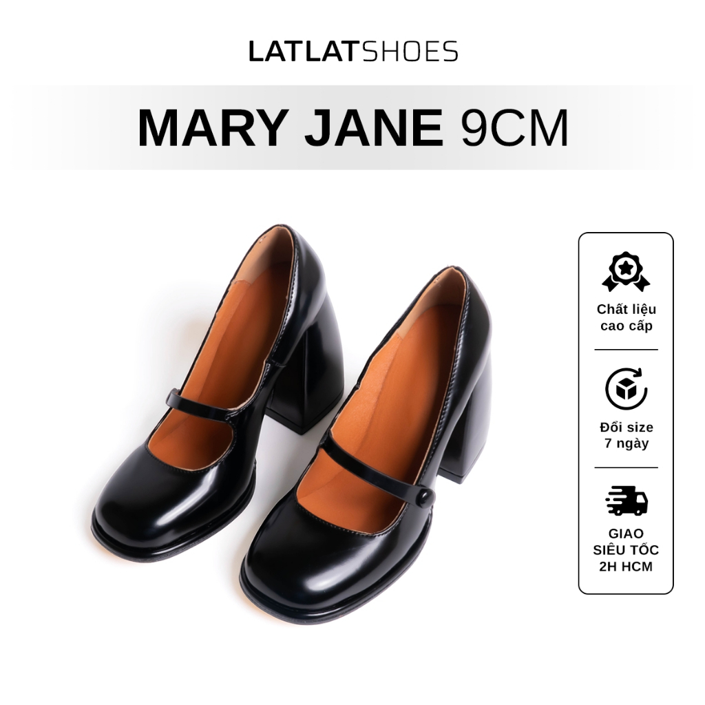Giày Mary Jane phong cách Anh Quốc đế cao 9cm gót trụ vuông trending, thời thượng