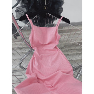 ĐẦM MAXI HỒNG 2 DÂY CỔ ĐỔ