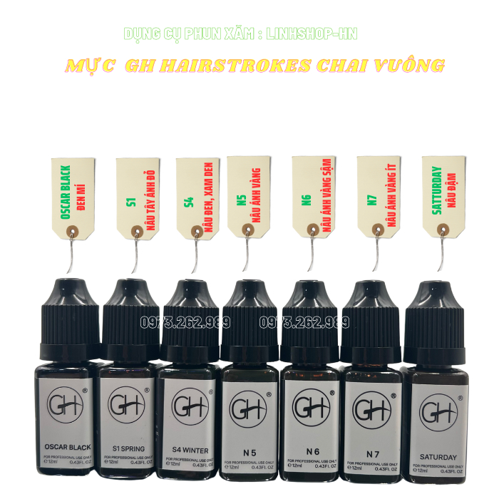 (Mẫu Mới) Mực GH Chuyên Kỹ Thuật HairStrokes Tạo Sợi Bằng Máy Kèm Phun Rải Hạt Chân Mày, Mực Phun Xăm/ linhshop-hn