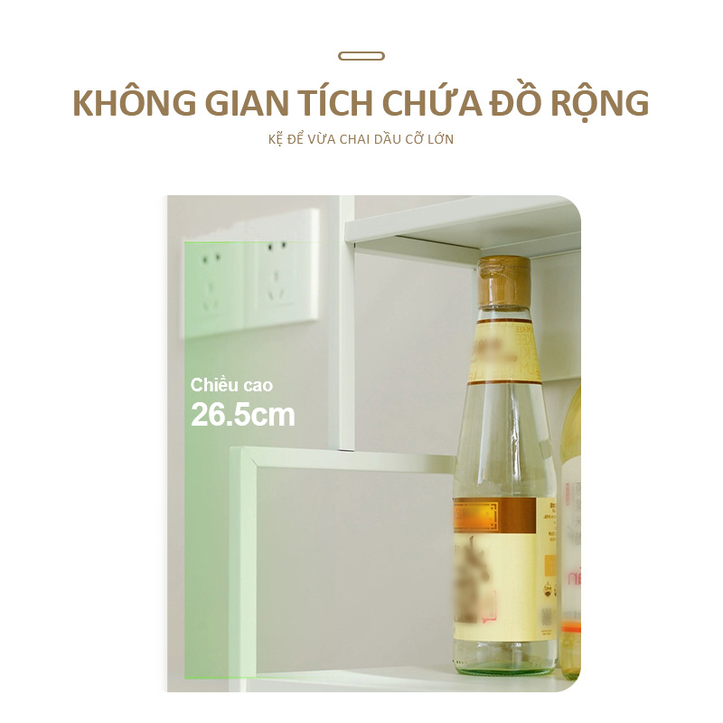 Kệ Gia Vị Nhà Bếp Khung Sơn Tĩnh Điện Cao Cấp, Giá Để Đồ Đa Tầng 2 Màu Đen Trắng Đơn Giản Tiết Kiệm Không Gian