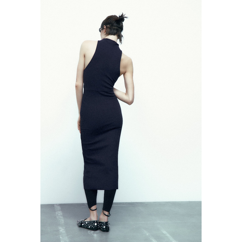 ZARA Đức - Đầm body midi dài ôm ba lỗ sát nách không tay khoét eo xanh dương đậm sale auth new tag có sẵn 5584/164