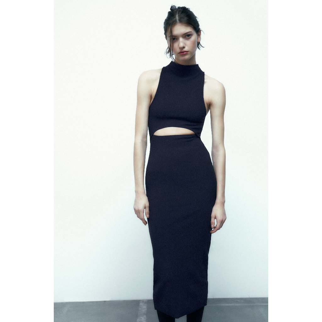 ZARA Đức - Đầm body midi dài ôm ba lỗ sát nách không tay khoét eo xanh dương đậm sale auth new tag có sẵn 5584/164