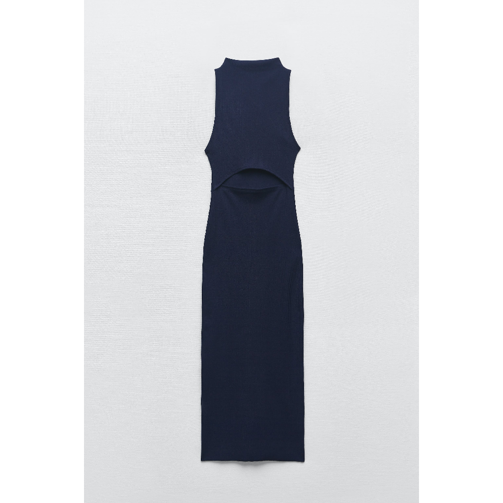 ZARA Đức - Đầm body midi dài ôm ba lỗ sát nách không tay khoét eo xanh dương đậm sale auth new tag có sẵn 5584/164