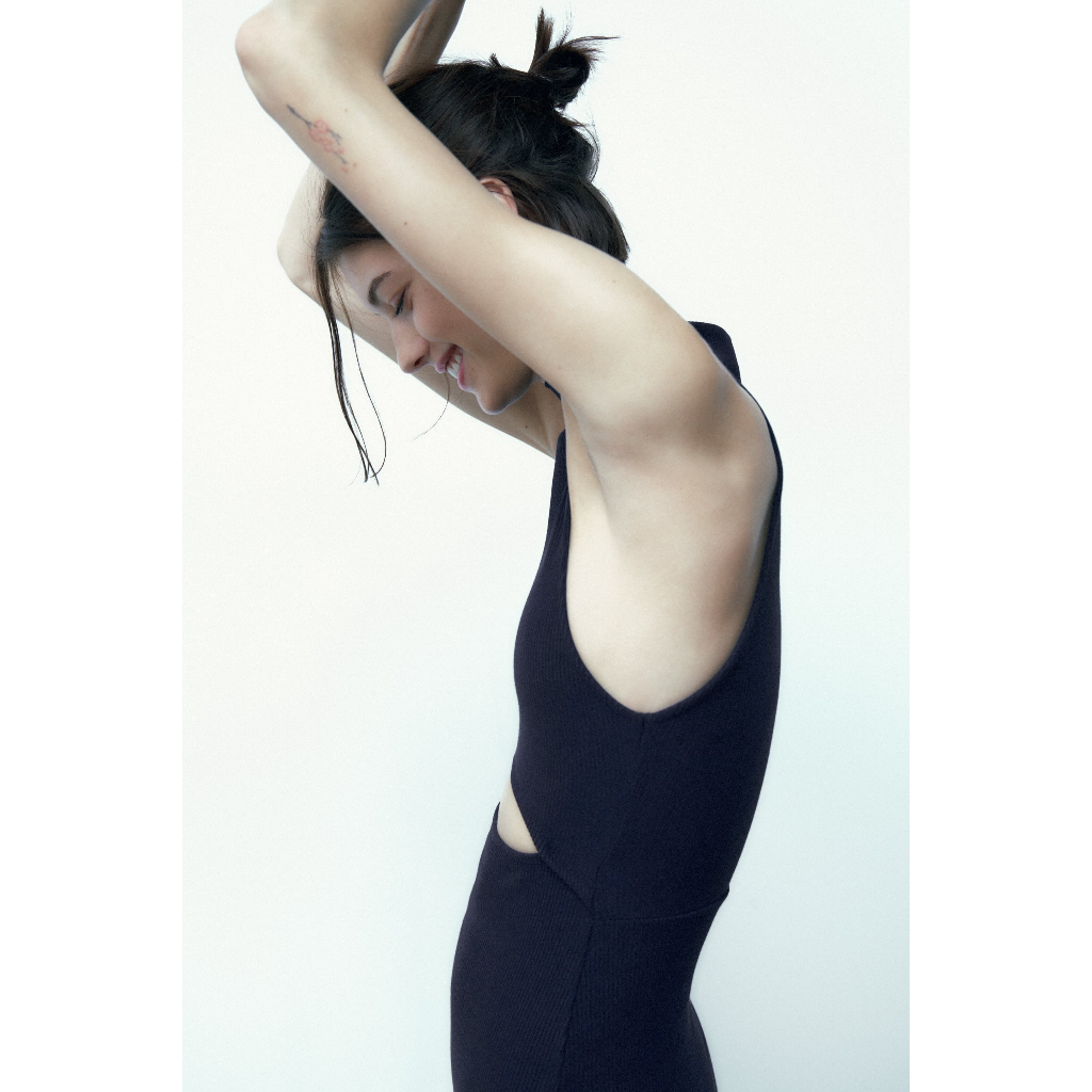 ZARA Đức - Đầm body midi dài ôm ba lỗ sát nách không tay khoét eo xanh dương đậm sale auth new tag có sẵn 5584/164