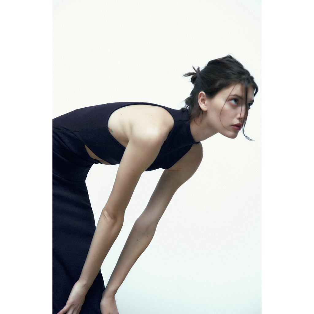 ZARA Đức - Đầm body midi dài ôm ba lỗ sát nách không tay khoét eo xanh dương đậm sale auth new tag có sẵn 5584/164