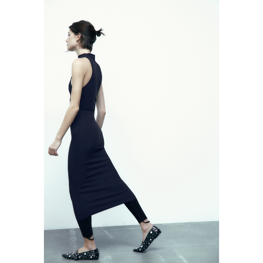 ZARA Đức - Đầm body midi dài ôm ba lỗ sát nách không tay khoét eo xanh dương đậm sale auth new tag có sẵn 5584/164