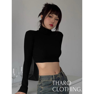 Áo Croptop Cổ Lọ 7p, Tay Dài Gân Lụa - Tharo Clothing AO00142