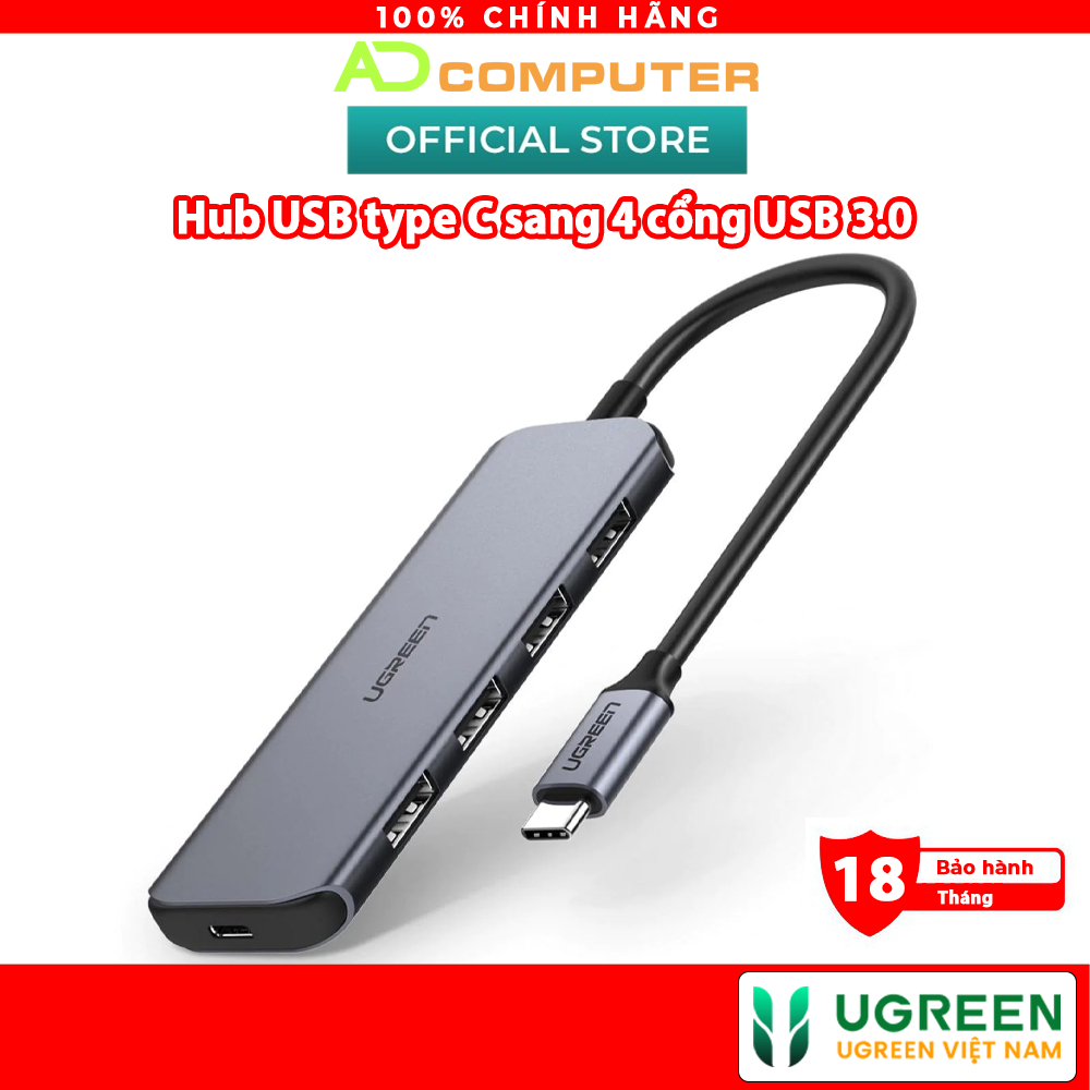 Hub USB type C sang 4 cổng USB 3.0 hỗ trợ cổng nguồn Micro USB 5V UGREEN CM219 CM136