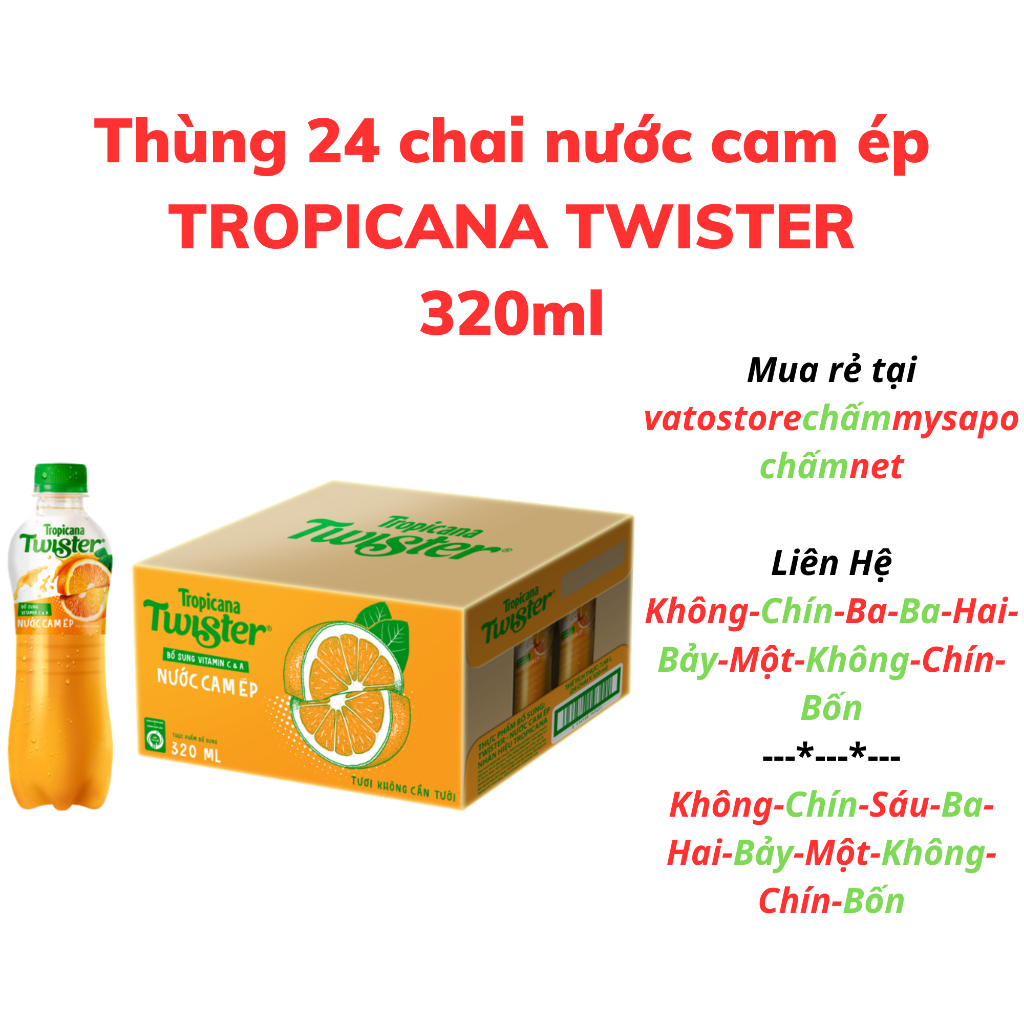 Thùng 24 chai nước cam ép TWISTER TROPICANA 320ml / Lốc 6 chai nước cam ép TROPICANA TWISTER 320ml