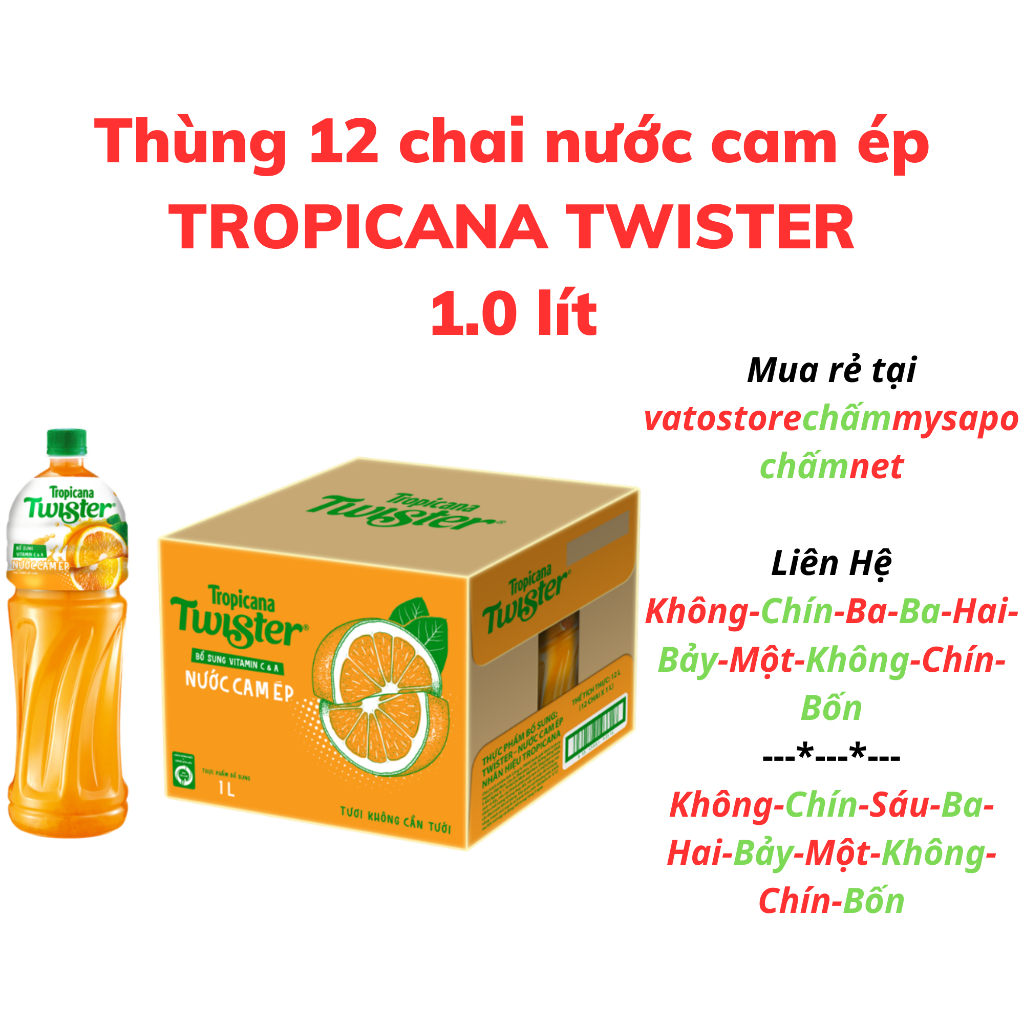 Thùng 12 chai nước cam ép TWISTER TROPICANA 1 lít / Lốc 6 chai nước cam ép TROPICANA TWISTER 1L