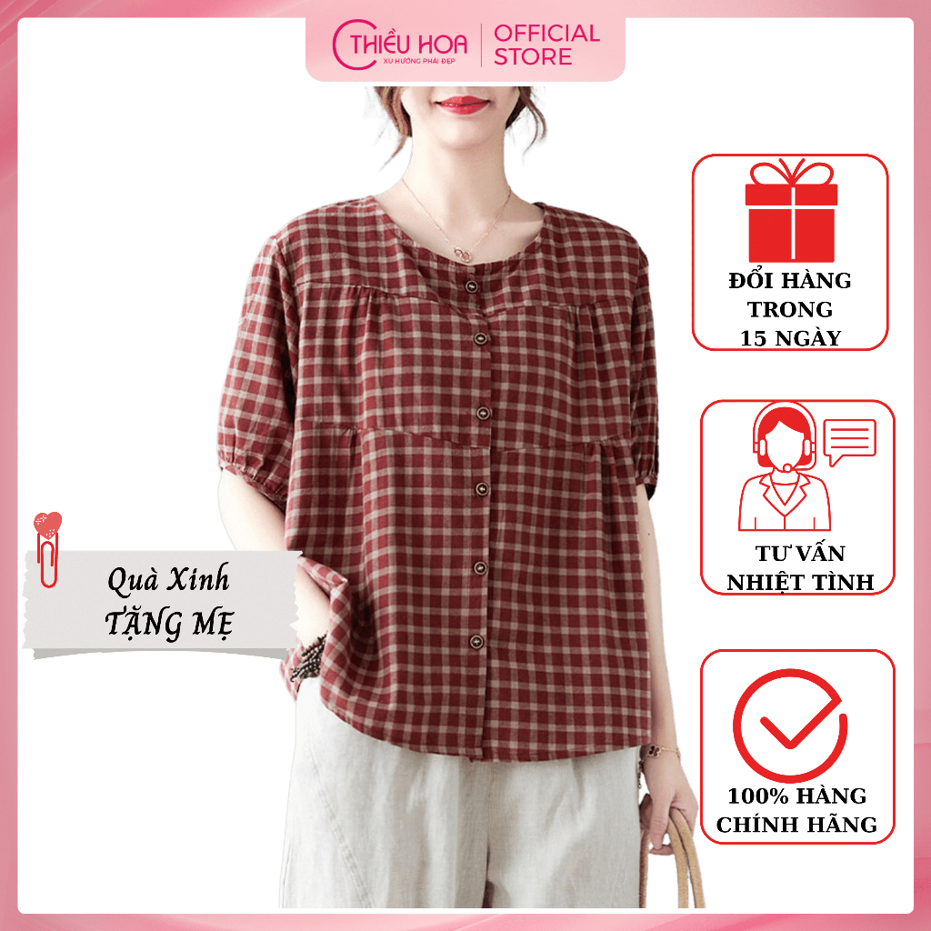 Áo kiểu trung niên nữ, chất liệu cotton cao cấp, mềm mát, thấm hút mồ hôi thương hiệu Thiều Hoa AD3P0403
