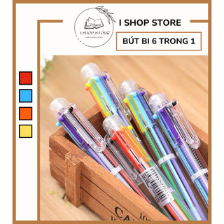 Bút bi 6 trong 1 nhiều màu, thiết kế trong suốt