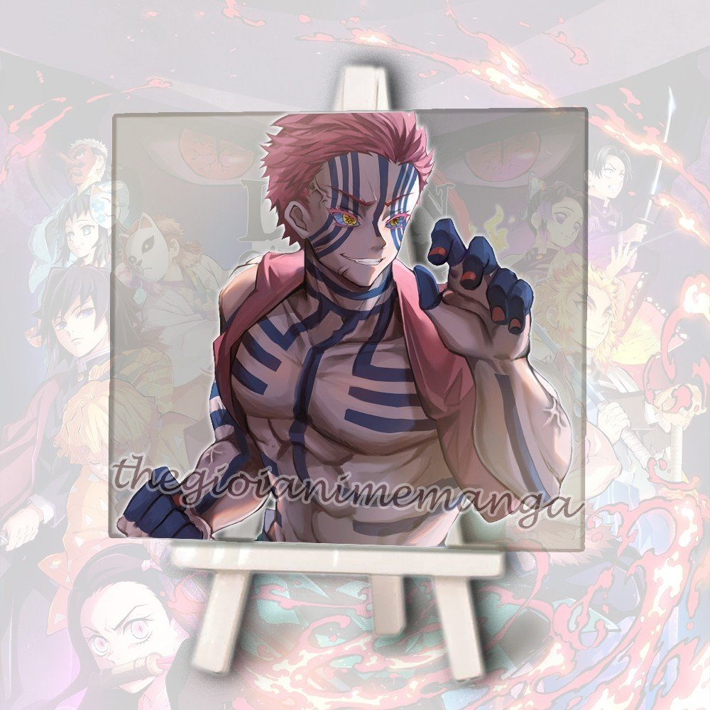 Tranh kính KIMETSU NO YAIBA Thanh Gươm Diệt Quỷ anime chibi acrylic mica trong trưng bày trang trí giá gỗ