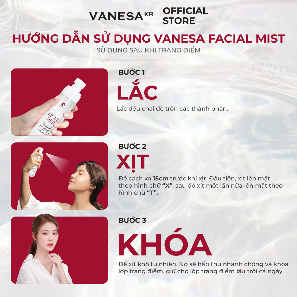Xịt khoáng makeup VANESA Facial Mist dưỡng ẩm, giữ nền lâu trôi, kiềm dầu giúp cân bằng độ pH cho da | BigBuy360 - bigbuy360.vn