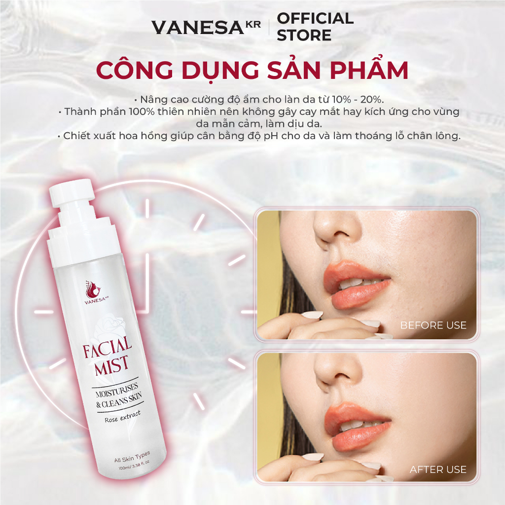 Xịt khoáng makeup VANESA Facial Mist dưỡng ẩm, giữ nền lâu trôi, kiềm dầu giúp cân bằng độ pH cho da | BigBuy360 - bigbuy360.vn