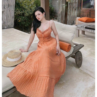 Váy maxi dài đi biển màu cam