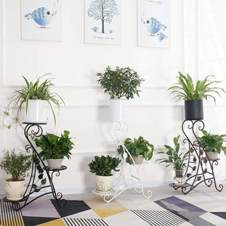 Kệ sắt để chậu hoa cây cảnh 3 tầng hình chữ S họa tiết hoa lá mềm mại để chậu cây