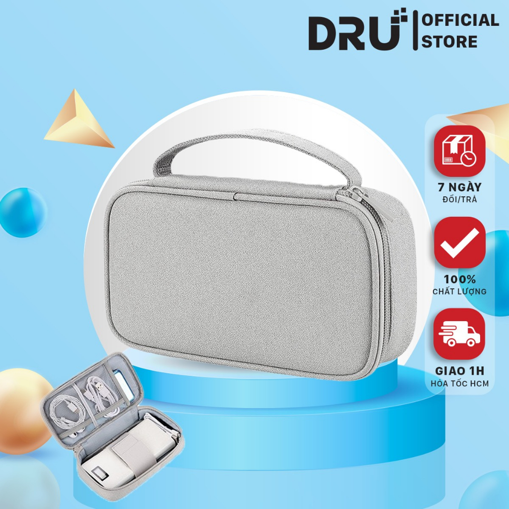 Túi phụ kiện công nghệ DRU chuyên dụng 1 ngăn, 2 ngăn đựng bộ sạc , máy tính bảng, dây cáp sạc, pin dự phòng DRU PK20
