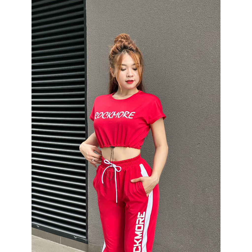 Đồ tập gym nữ bộ thể thao tập gym, yoga, aerobic, chạy bộ quần jogger áo croptop cá tính ROCKMORE- D11