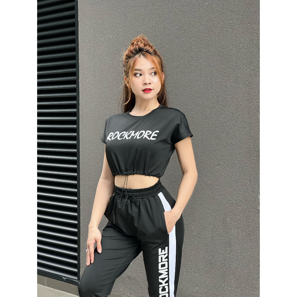 Đồ tập gym nữ bộ thể thao tập gym, yoga, aerobic, chạy bộ quần jogger áo croptop cá tính ROCKMORE- D11