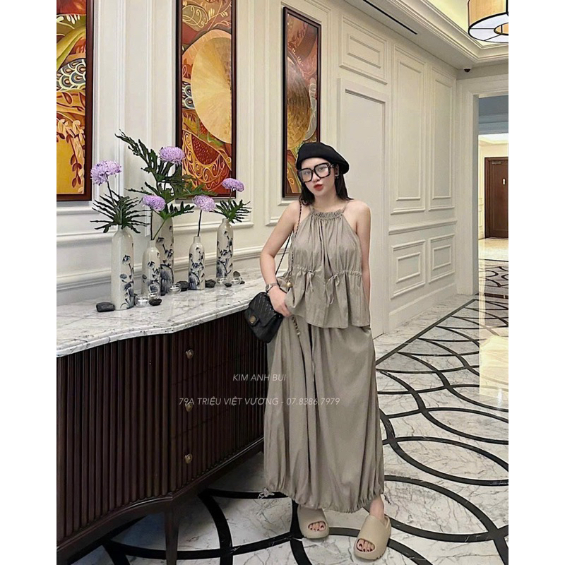 Set áo yếm rút dây chân váy maxi bom kim anh bùi