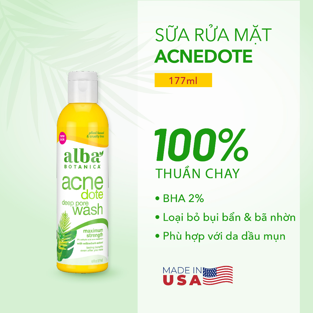 Sữa rửa mặt làm sạch sâu cho da mụn ALBA BOTANICA ACNEDOTE DEEP PORE WASH 177ml