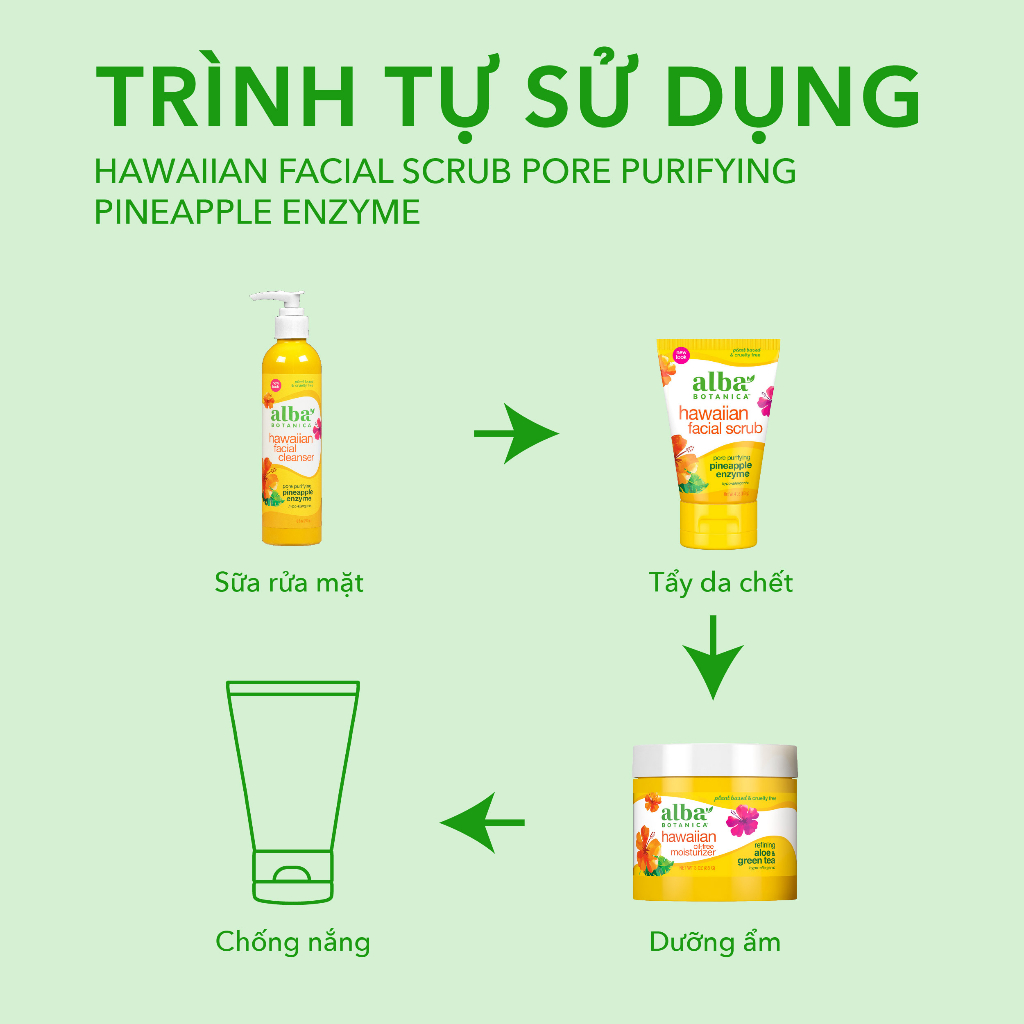 Tẩy tế bào da mặt  ALBA BOTANICA HAWAIIAN FACIAL SCRUB PORE PURIFYING PINEAPPLE ENZYME 113g