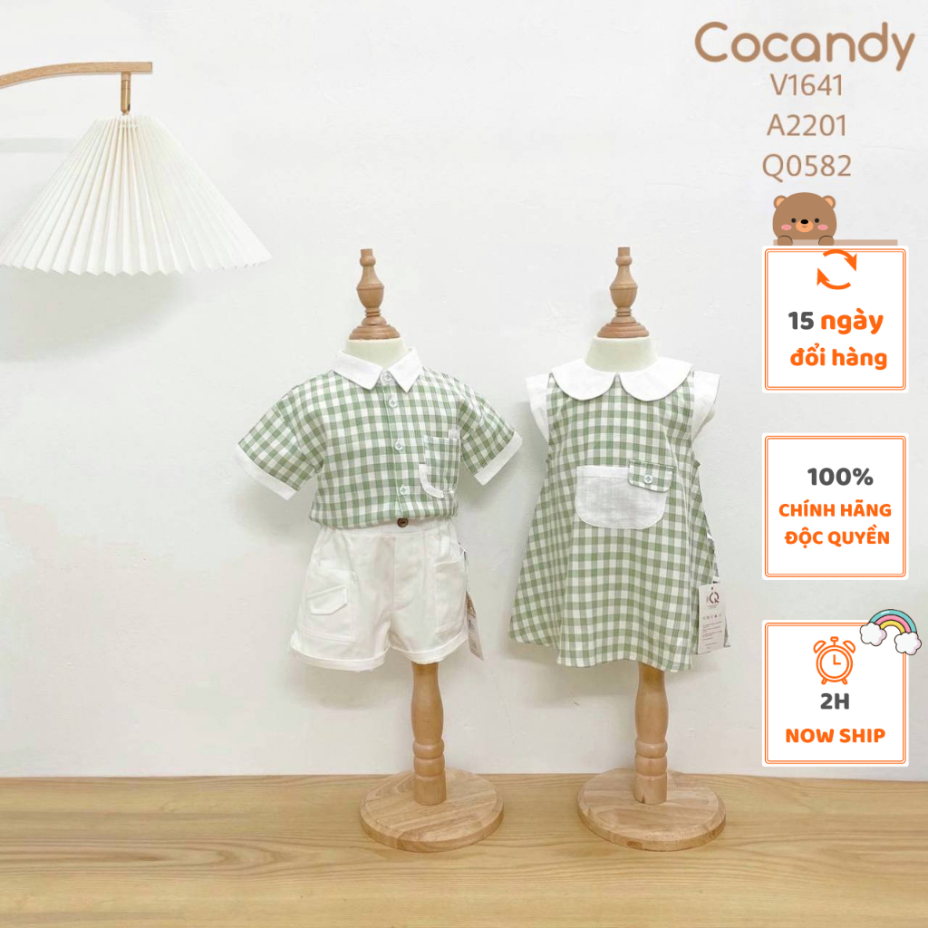 Set đồ cho bé -Áo cộc caro XANH LÁ cổ TRẮNG và Váy sát nách caro XLÁ phối cổ TRẮNG cho bé của COCANDY mã V1641,A2201