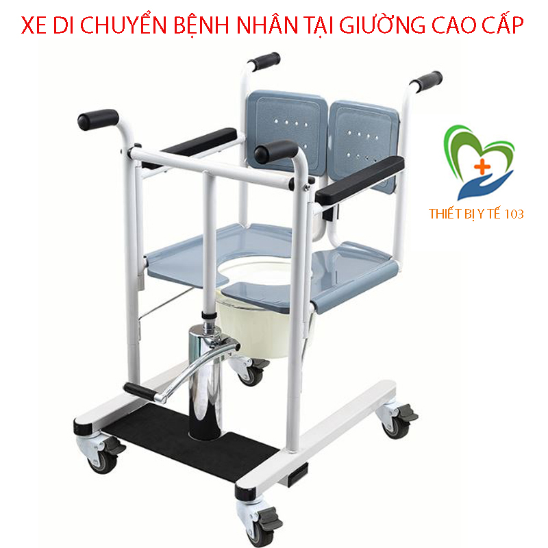 Xe di chuyển bệnh nhân tại giường 4in1, Xe lăn nâng hạ bệnh nhân liệt tại nhà đi tắm đi vệ sinh
