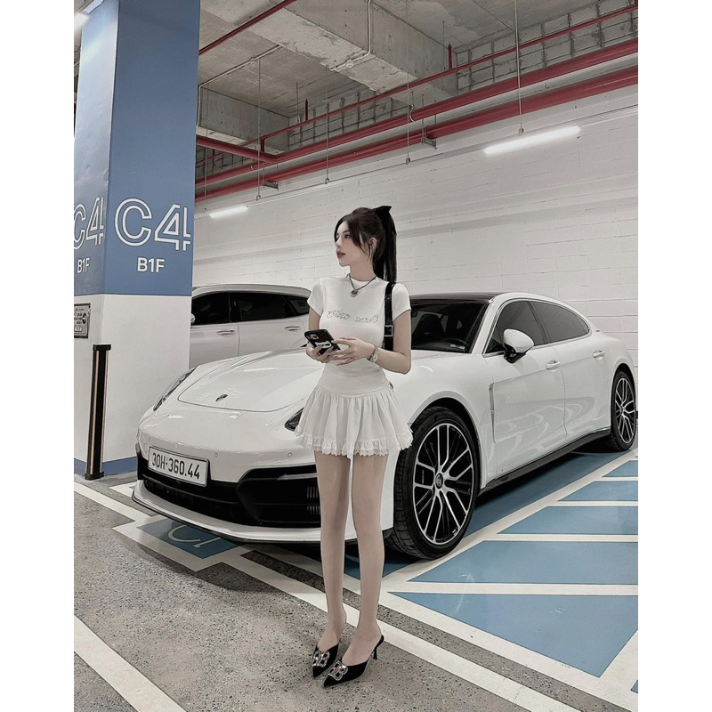 Set Áo Thun Chữ Nổi Kèm Chân Váy Xoè