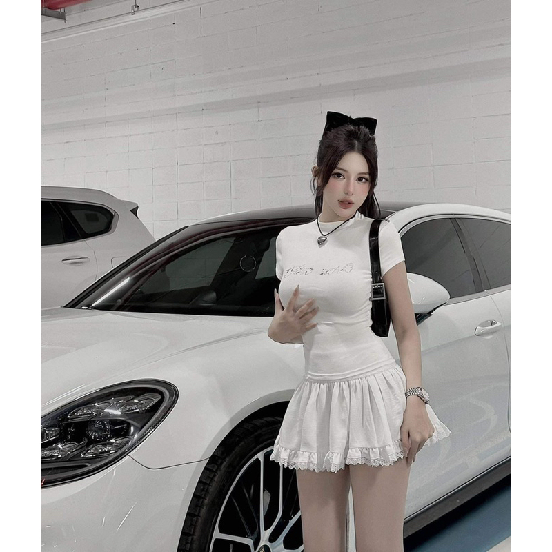 Set Áo Thun Chữ Nổi Kèm Chân Váy Xoè