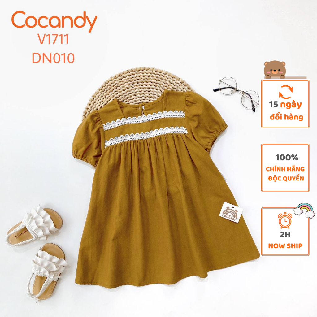 Váy cho bé -Váy babydoll NÂU ngực viền TRẮNG cho bé của COCANDY mã V1711
