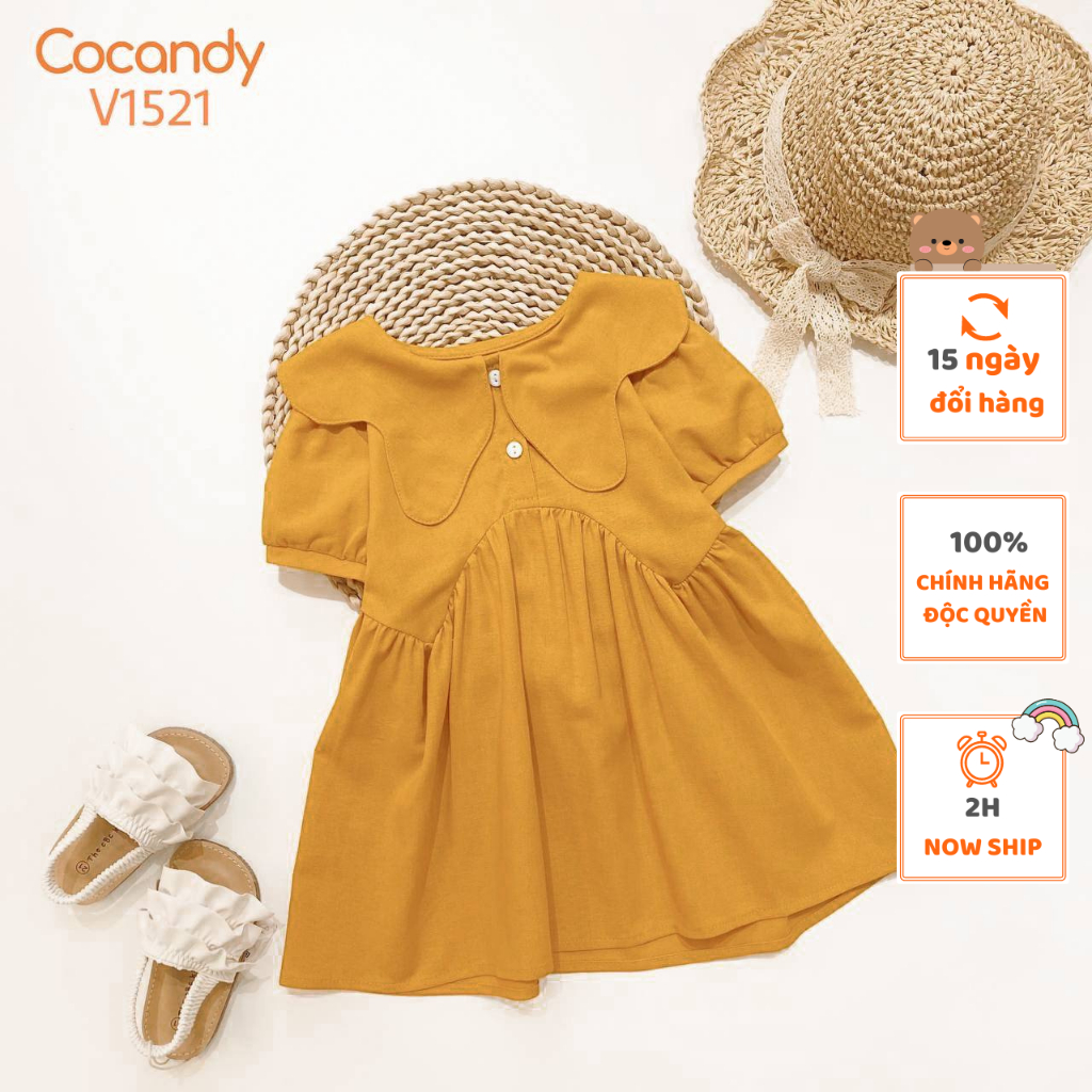 Váy cộc babydoll VÀNG trơn cổ sóng cho bé của COCANDY mã V1521