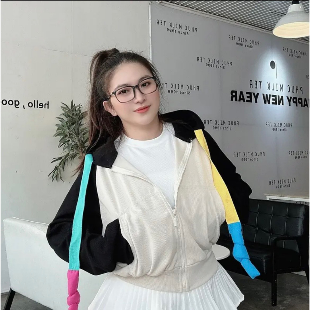 Áo khoác croptop dây màu sợi to