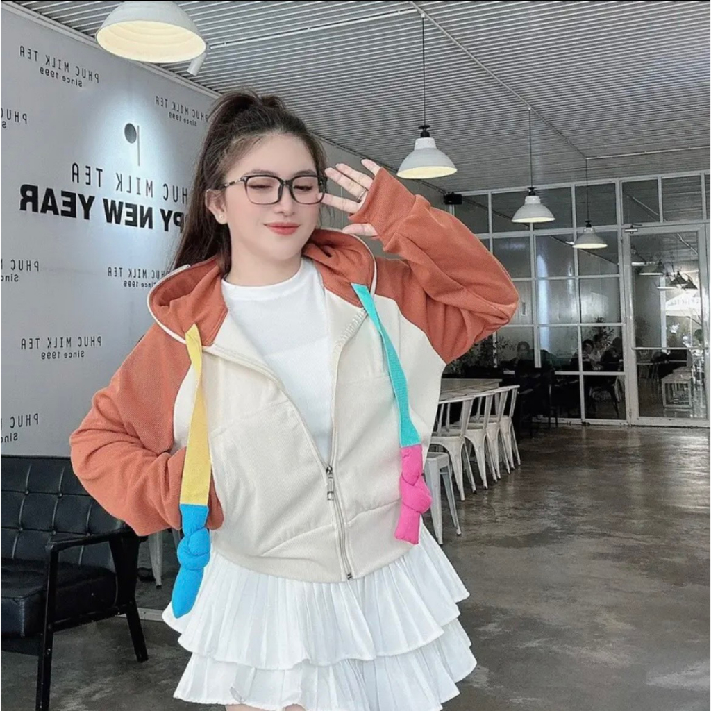 Áo khoác croptop dây màu sợi to