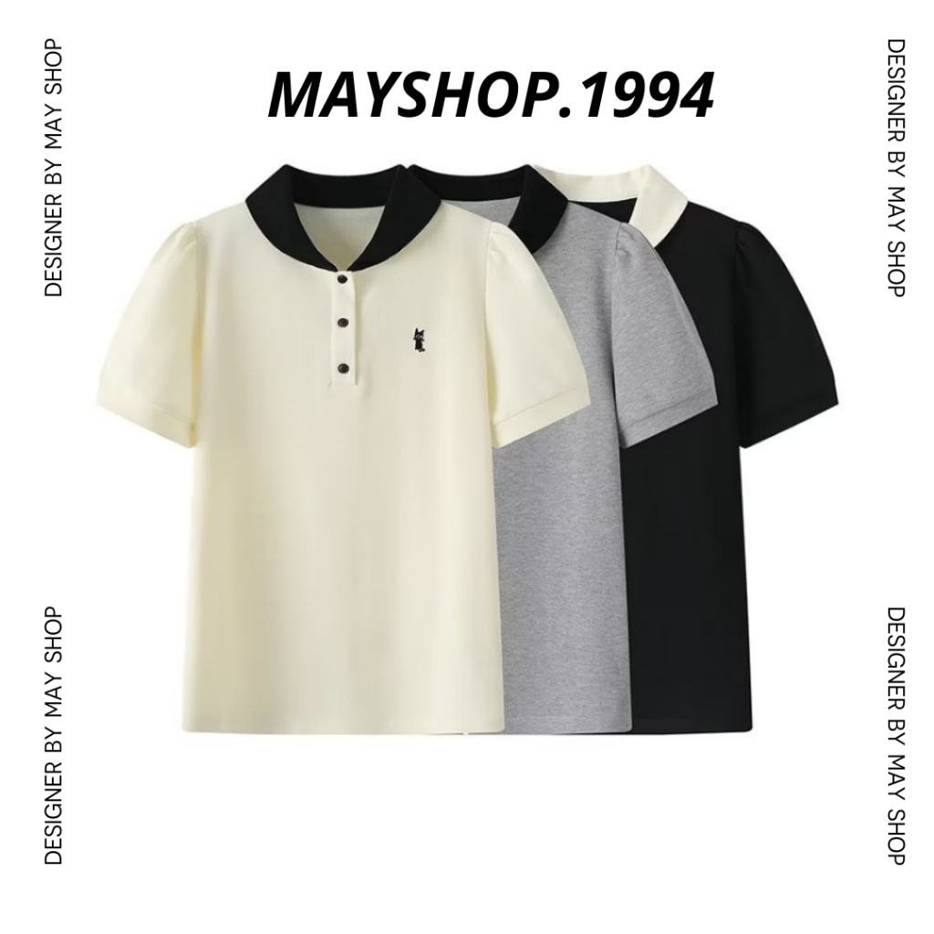 Áo polo cổ sen thêu mèo dễ thương phong cách  Hàn Quốc cho nữ MAYSHOP.1994