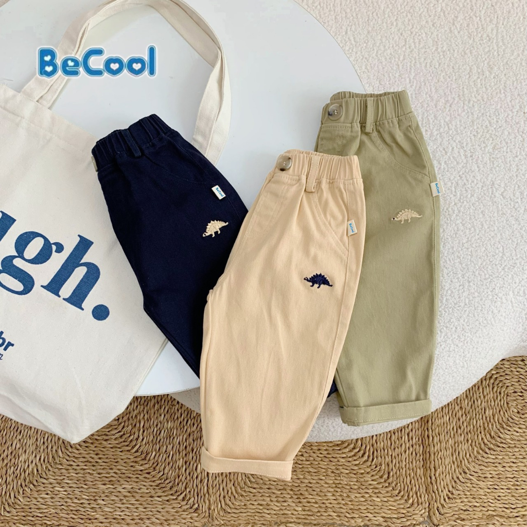 Quần Dài cho Bé, Quần Kaki Thêu Khủng Long Cho Bé Trai Và Bé Gái Từ 10-27kg MINKY BABY